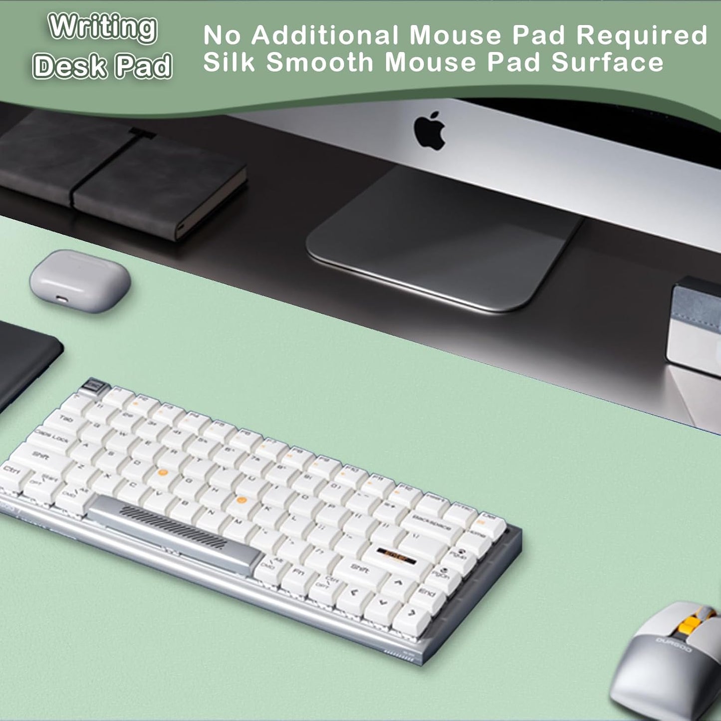 Leather Desk Pad Protector,Non-Slip Mouse Pad,Laptop Desk Pad,Office Mouse Mat,Waterproof Leather Desk Blotter,Desk Writing Pad for Office and Home (M-Green,30"X14")