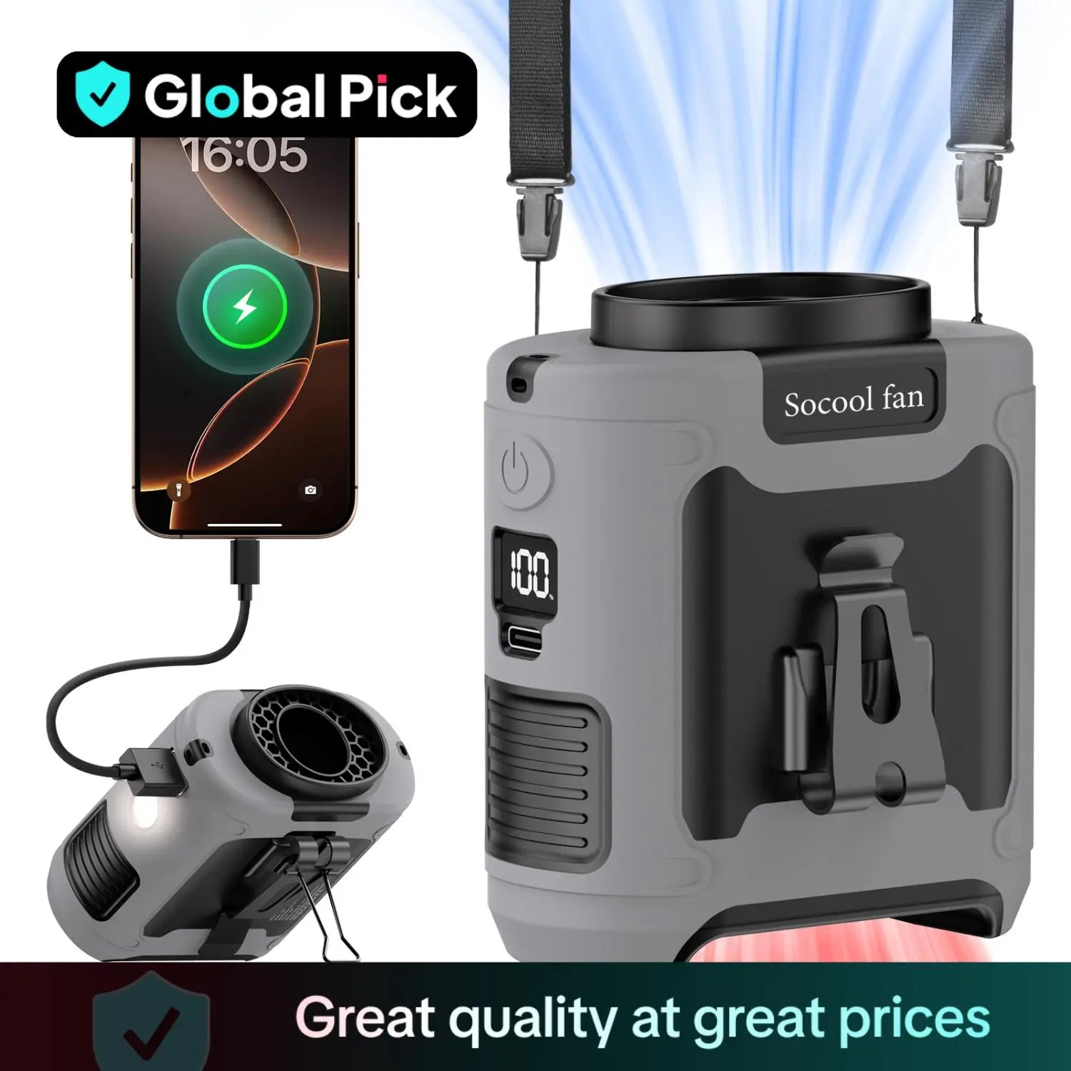 Portable 10,000mAh Power Bank: 3-in-1 Fan, Torch & LED Light