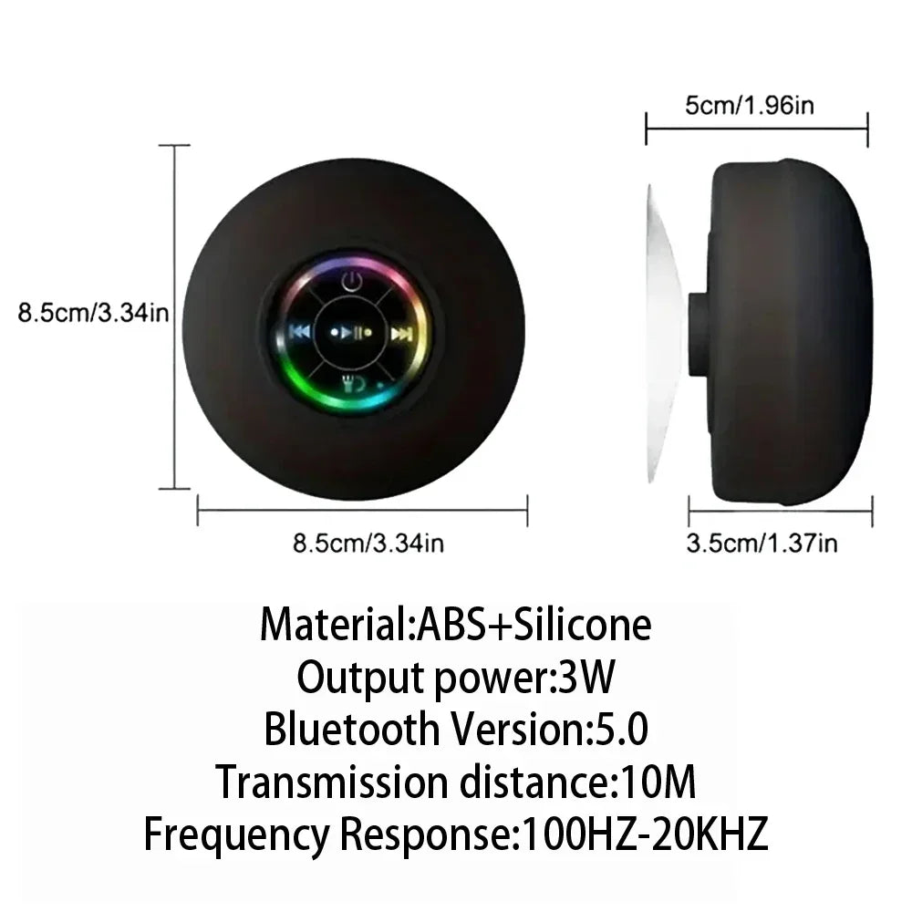 AquaBeat Mini: Waterproof LED Bluetooth Speaker with Powerful Sound & Suction Cup Mount
